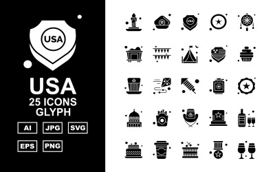 25 Premium USA Glyph Simge Paketi Iconset