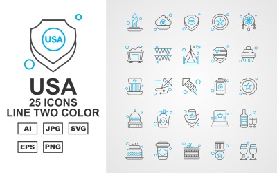 25 Premium USA Line İki Renkli Simge Paketi Iconset