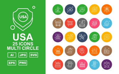 25 Premium USA Multi Circle Icon Pack Ikonuppsättning