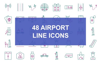 48 repülőtéri vonal kétszínű ikonkészlet