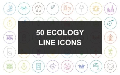 50 Set di icone a cerchio rotondo linea ecologica