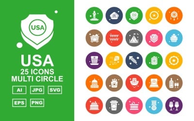 25 set di icone Premium USA Multi Circle Icon Pack