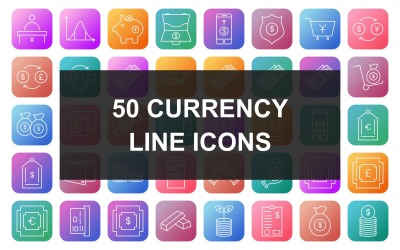 50 valuta linje fyrkantig rund lutning Ikonuppsättning