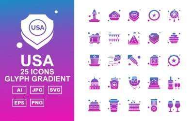 Zestaw ikon 25 Premium USA Glyph Gradient Icon Pack