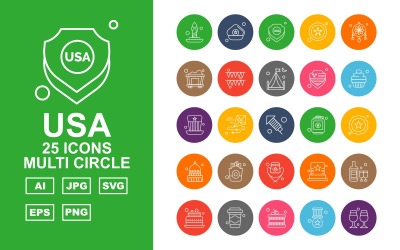 Zestaw ikon 25 Premium USA Multi Circle Icon Pack