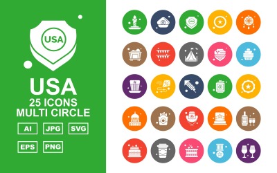 Zestaw ikon 25 Premium USA Multi Circle Icon Pack