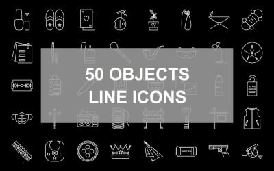 Zestaw ikon odwróconych linii 50 obiektów
