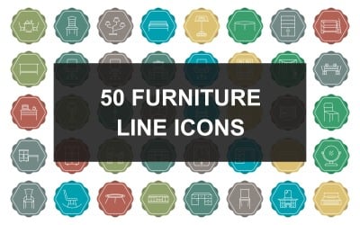 50 Zestaw ikon wielokolorowego tła linii mebli