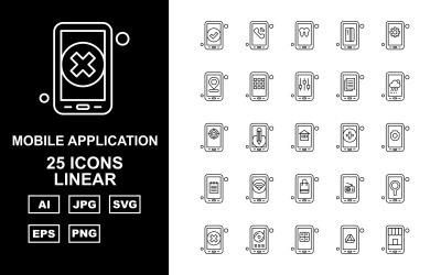 Conjunto de iconos de paquete de iconos lineales de 25 aplicaciones móviles premium