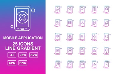 25 pacchetto di icone gradiente di linea di applicazioni mobili premium
