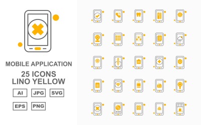 Pacote de ícones amarelos 25 do aplicativo móvel premium Lino