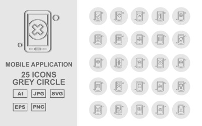 Pacote de ícones de círculo cinza de 25 aplicativos móveis premium