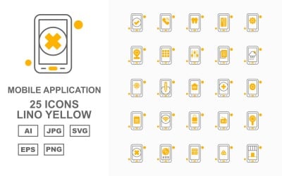 Paquete de iconos amarillo de 25 aplicaciones móviles premium Lino