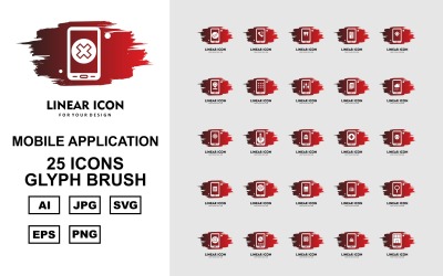 Paquete de iconos de pincel de glifo de 25 aplicaciones móviles premium