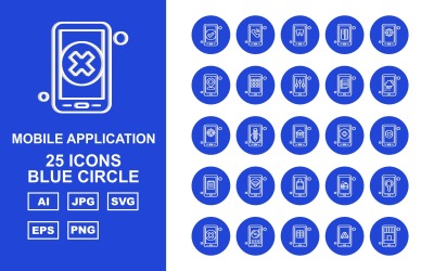 25 prémiových mobilních aplikací modrý kruh Icon Pack