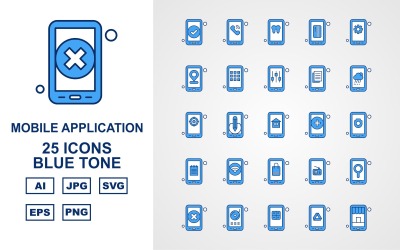 25 Premium-applikation Blue Tone Icon Pack Iconset