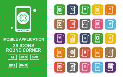 25 Premium mobilapplikation runda hörn ikonpaket