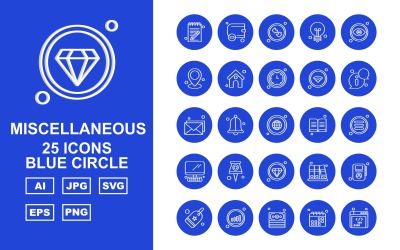 Pacote de ícones de círculo azul diverso 25 premium
