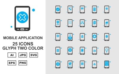 Paquete de iconos de dos colores de glifos de aplicaciones móviles premium 25