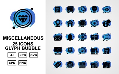Paquete de iconos premium de 25 burbujas de glifos misceláneos
