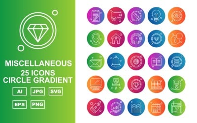 25 Premium Diversen Circle Gradient Icon Pack