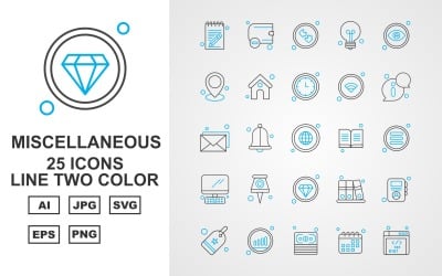 25 Premium Miscellaneous Line Two Color Icon Pack
