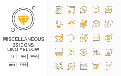 25 Premium Miscellaneous Lino Yellow Icon Pack