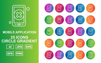 25 Premium mobiele applicatie Circle Gradient Icon Pack