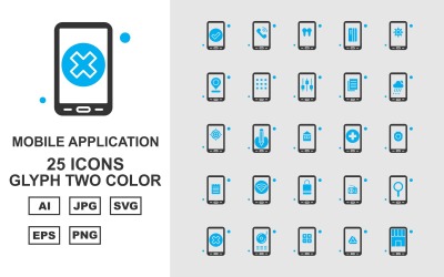 25 prémium mobilalkalmazás-karakterjel két színű ikoncsomag