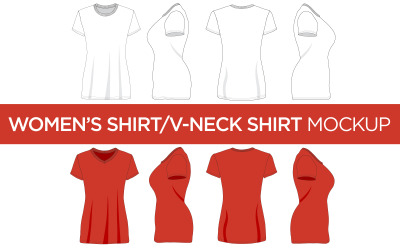 Women&#039;s T-Shirt and V-Neck Shirts - Vector  Mockup