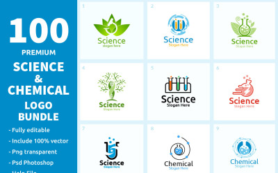 100 logobundel voor wetenschap en chemie