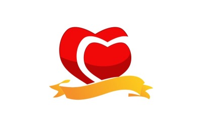 Modelo de logotipo de dois corações e fita