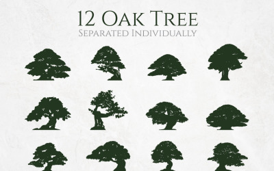 Artistic Big Oak Tree Silhouette Set