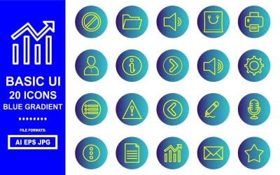 20 Basic UI Blue Gradient Icon Pack