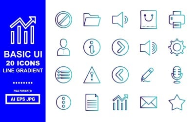 20 базовых иконок UI Line Gradient Icon Pack