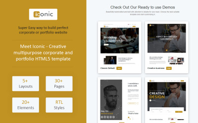 Iconico - Modello di sito Web HTML5 creativo multiuso per aziende e portfolio