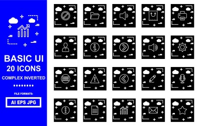 20 Pacchetto di icone invertito complesso dell&amp;#39;interfaccia utente di base