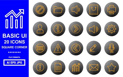 20 paquete básico de iconos de polígono de línea de interfaz de usuario