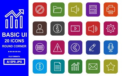 20 Temel UI Yuvarlak Köşe Simge Paketi