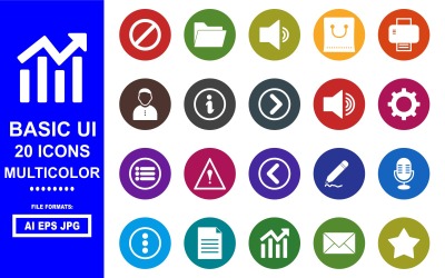 20 Pacchetto di icone multicolore glifo dell&amp;#39;interfaccia utente di base