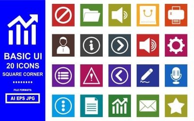 Paquete de iconos de esquina cuadrada básica de 20 UI