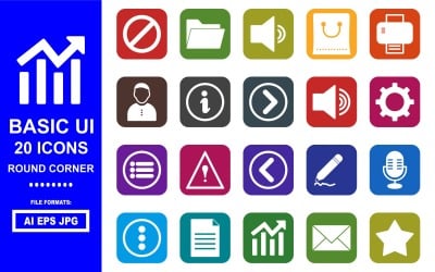 Paquete de iconos de esquina redonda de interfaz de usuario básica 20
