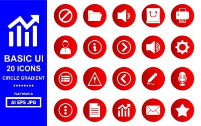 20 Temel UI Çember Gradyan Simge Paketi
