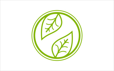 Daire Yeşil Yaprak Vektör Logo Şablonu