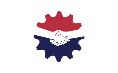 Hand Shake Gear Vector Logo Template