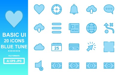 20 Alapszintű felhasználói felület Blue Tune Icon Pack