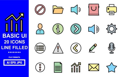20 Grundlegendes Icon Pack mit gefüllten UI-Zeilen