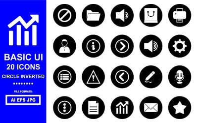 20 основних перевернутих значків інтерфейсу з кругом