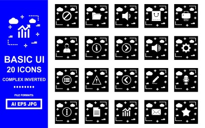 Pacote de ícones invertidos complexos de 20 UI básico