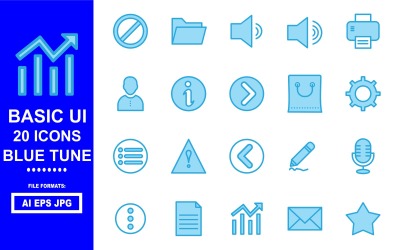Pakiet 20 ikon Blue Tune z podstawowym interfejsem użytkownika
